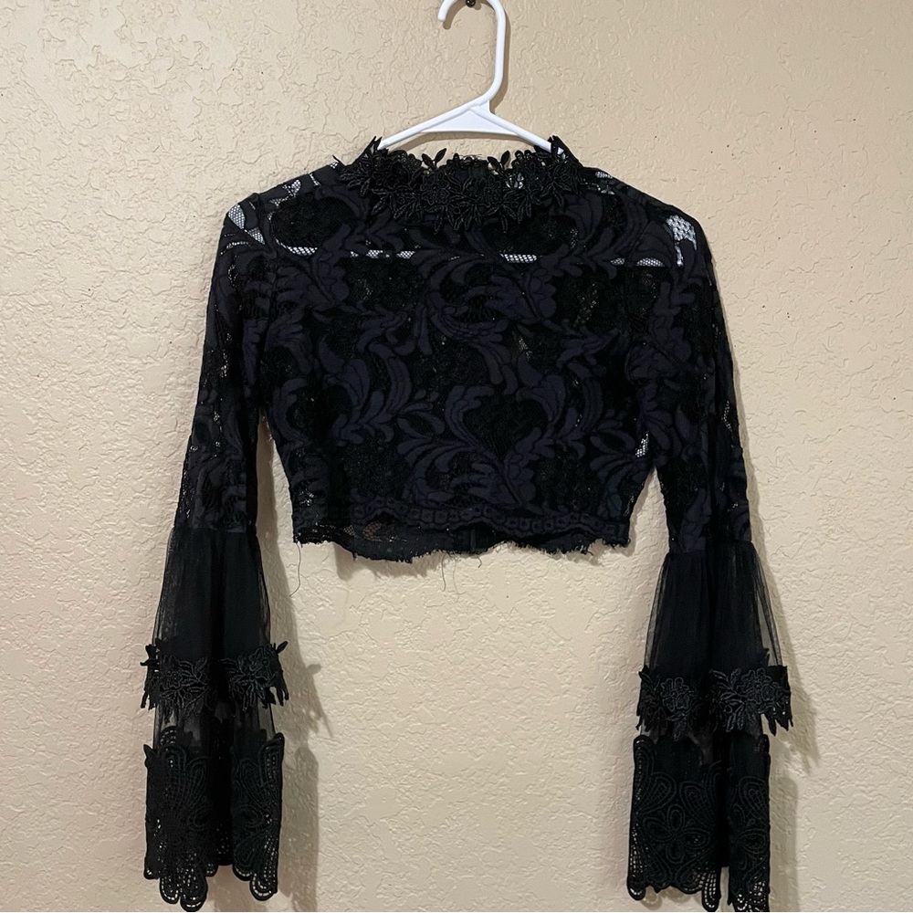 Black lace crop top see through